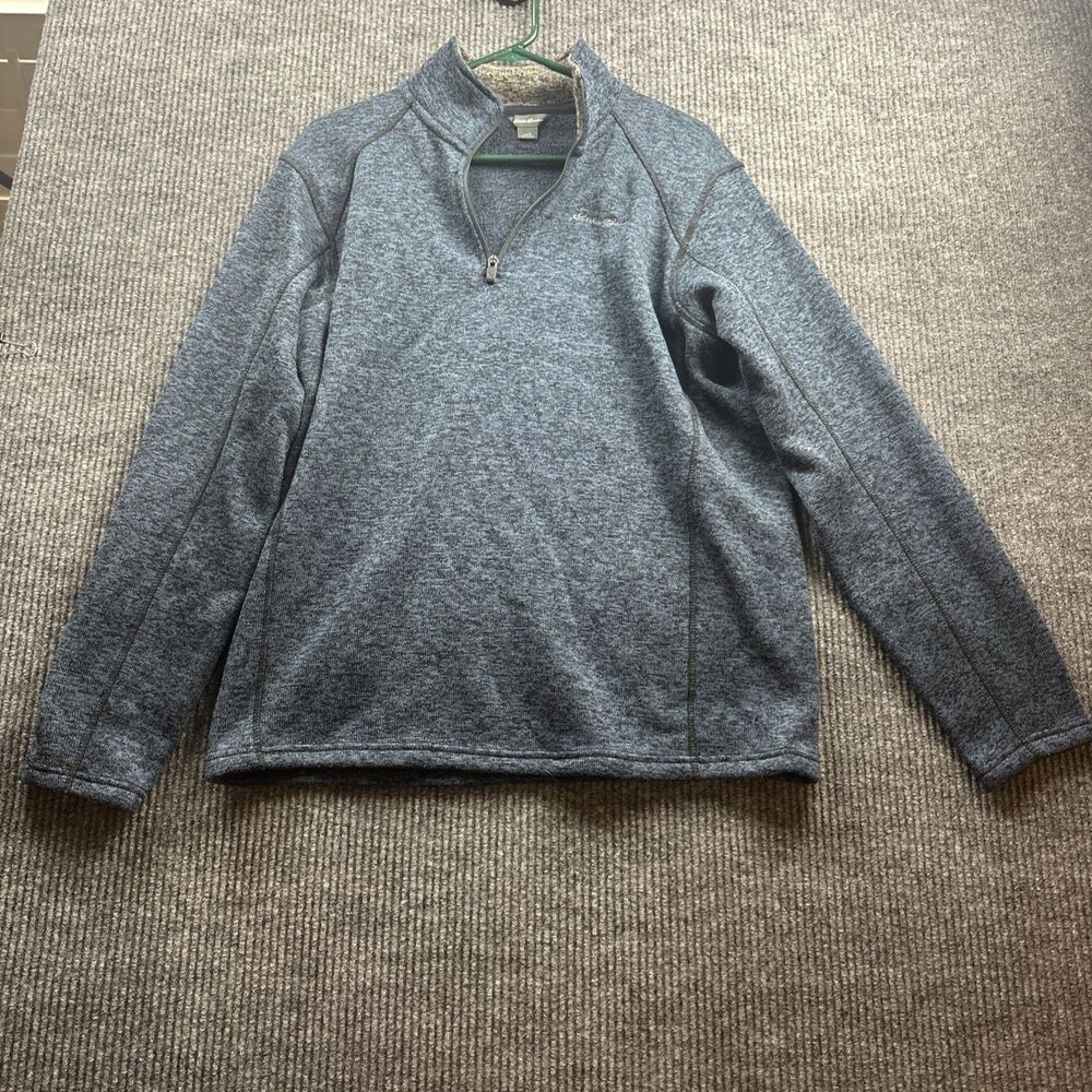 Eddie Bauer 1/4 Zip Pullover Men L Blue Heathered Sweater Knit Fleece